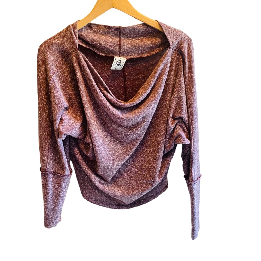 ⭐️ FREE PEOPLE Heathered Maroon Slouchy Cowl Neck Top
